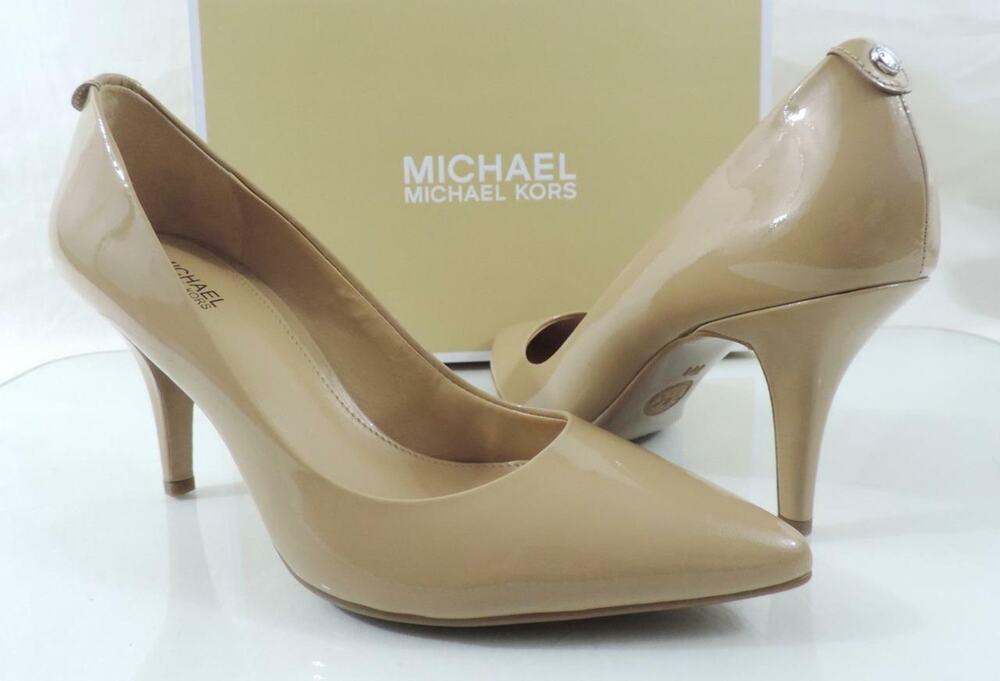 Women's Michael Kors MK FLEX MID PUMP Pointy Toe Leather Nude Patent Size 10